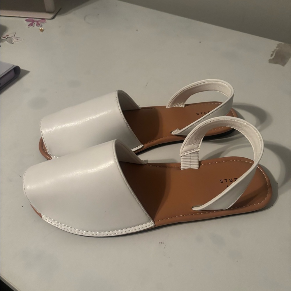 Studio White and Brown Minimalist Leather Sandals